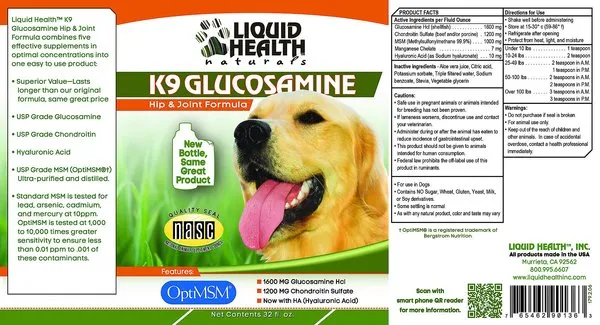 Liquid Health Pets K9 Glucosamine Supplement For Dogs