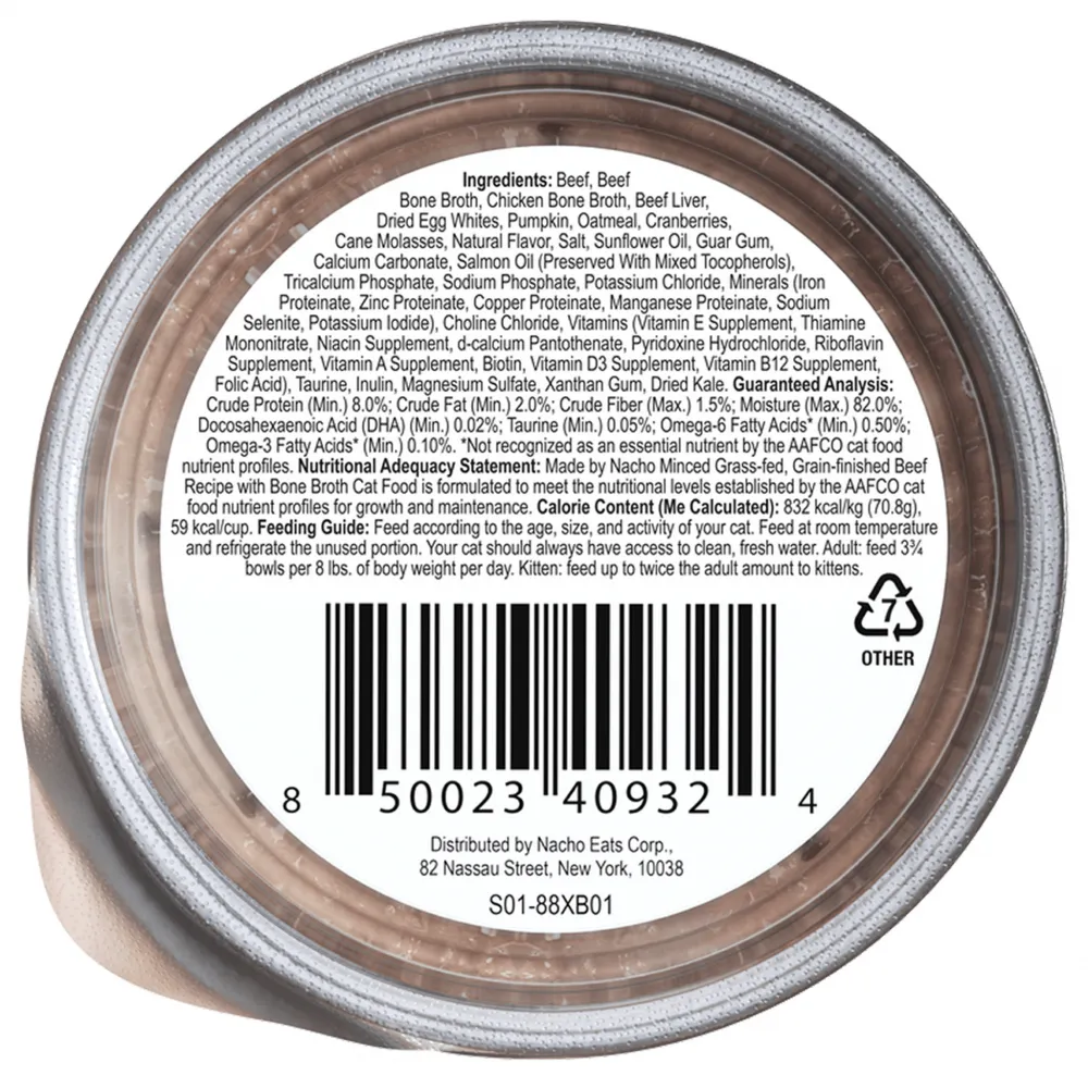 Made By Nacho Minced Grass-Fed, Grain-Finished Beef Recipe Cat Food With Bone Broth And Prebiotics