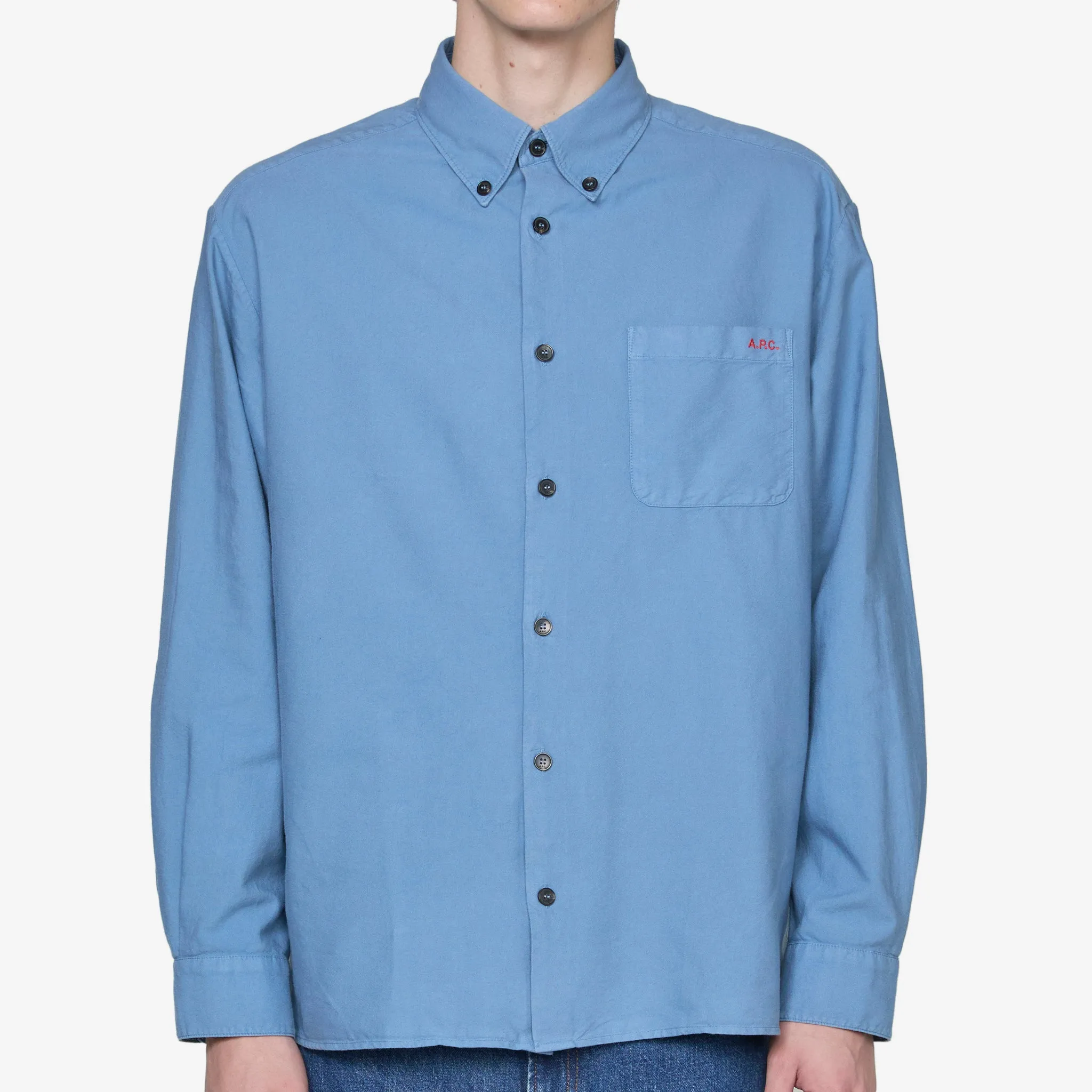 Mateo Logo Shirt Blue Grey A.P.C. Clothing