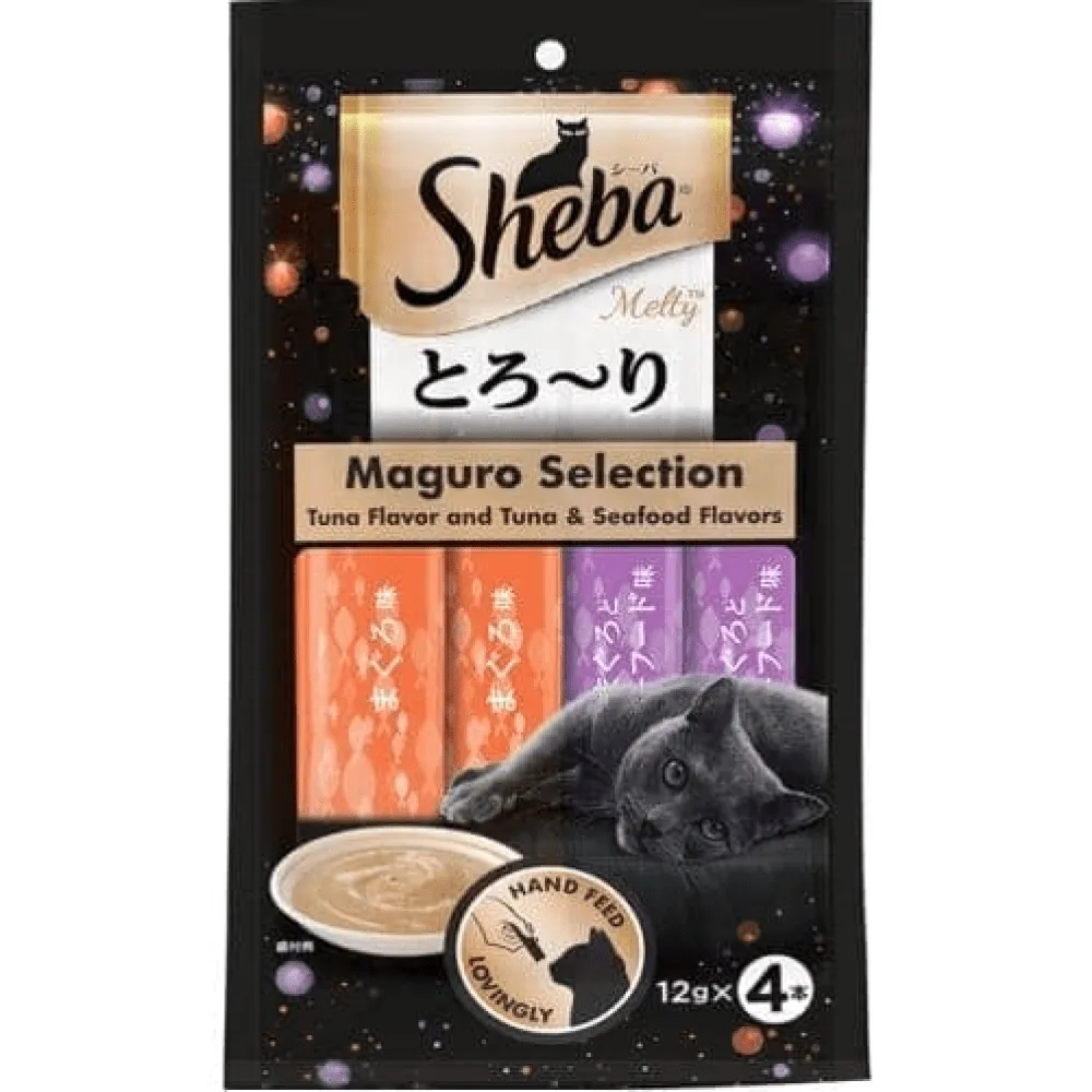 Me O Creamy Chicken & Liver and  Sheba Tuna & Tuna Seafood Maguro Selection Melty Premium Cat Treats Combo