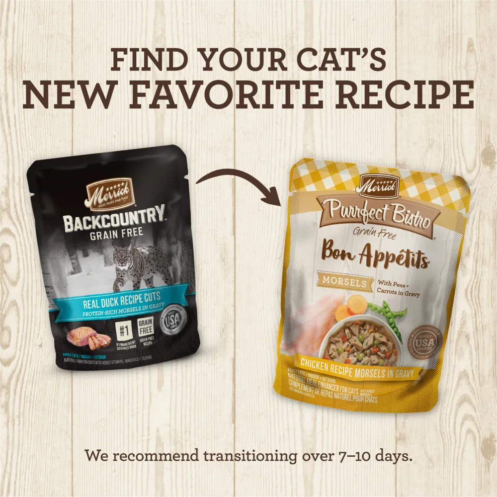 Merrick Backcountry Grain Free Gluten Free Premium High Protein Wet Cat Food, Duck Recipe Cuts With Gravy