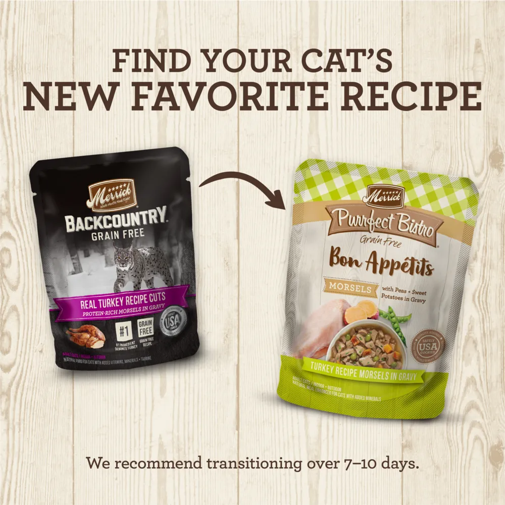 Merrick Backcountry Grain Free Gluten Free Premium High Protein Wet Cat Food, Turkey Recipe Cuts With Gravy