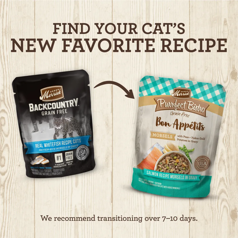 Merrick Backcountry Grain Free Gluten Free Premium High Protein Wet Cat Food, Whitefish Recipe Cuts With Gravy