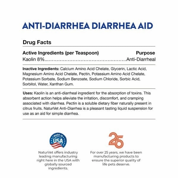 NaturVet Anti-Diarrhea Liquid plus Kaolin for Dogs & Cats