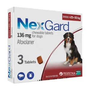Nexgard Afoxolaner Chewable Tablets for Dogs 25-50kg 3tablets