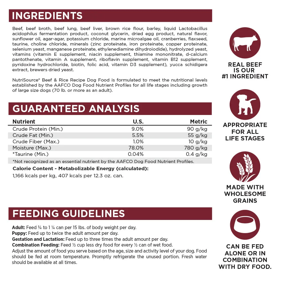 NutriSource Beef & Rice Canned Dog Food
