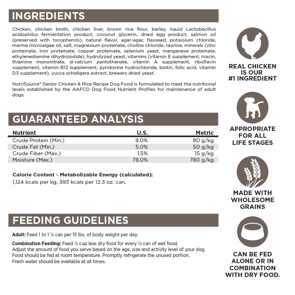 NutriSource Senior Chicken & Rice Canned Dog Food