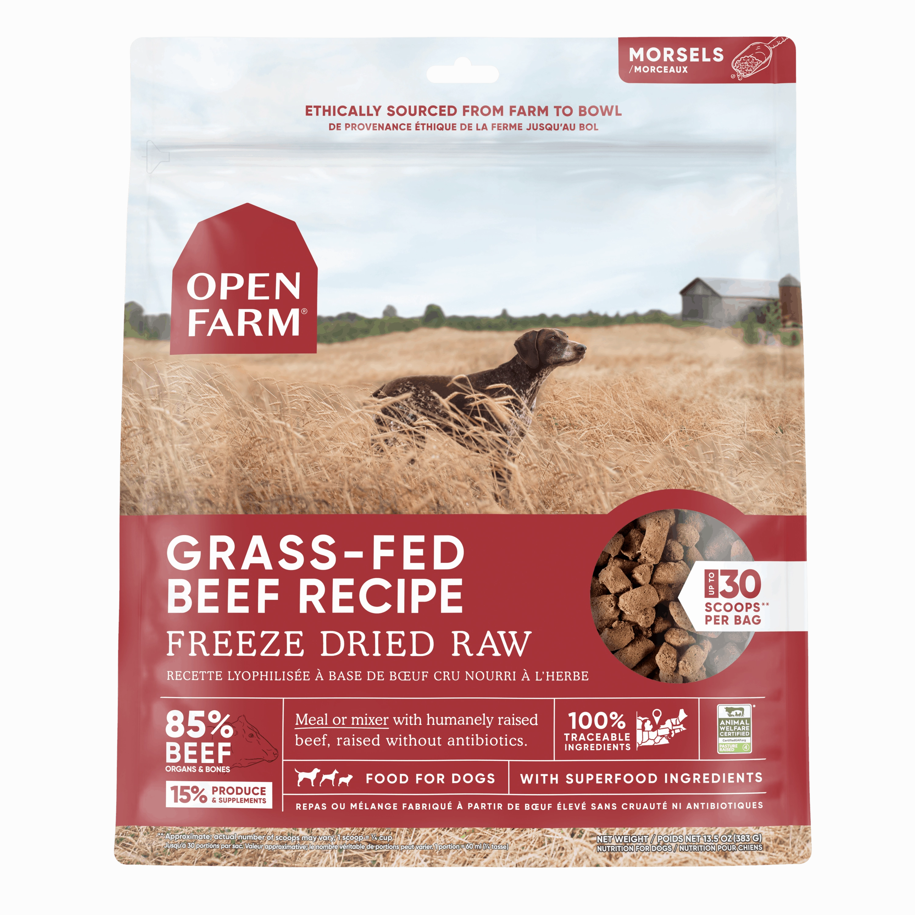 Open Farm Grain Free Grass Fed Beef Recipe Freeze Dried Raw Dog Food