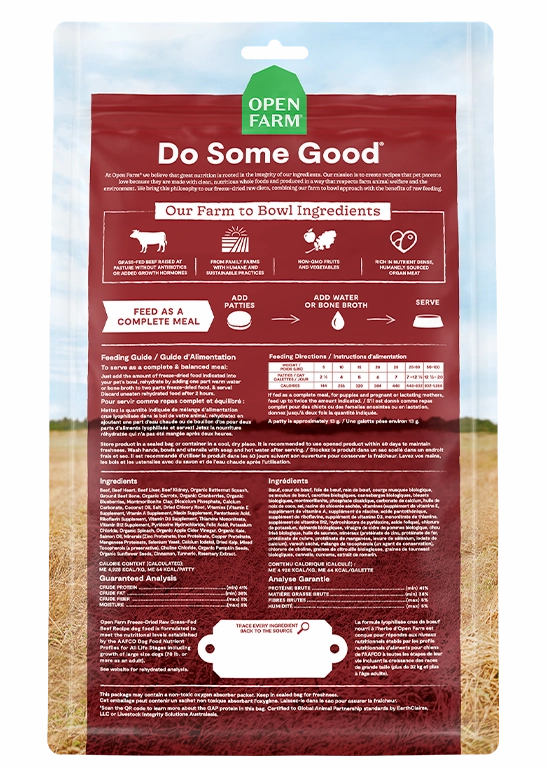 Open Farm Grain Free Grass Fed Beef Recipe Freeze Dried Raw Dog Food Patties