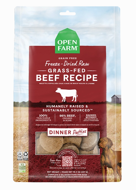 Open Farm Grain Free Grass Fed Beef Recipe Freeze Dried Raw Dog Food Patties