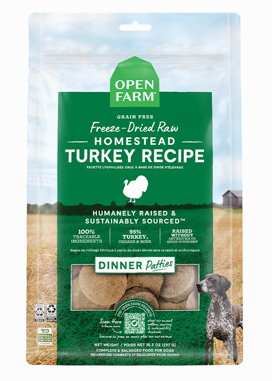 Open Farm Grain Free Homestead Turkey Recipe Freeze Dried Raw Dog Food Patties
