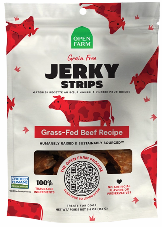 Open Farm Grain Free Jerky Strips Grass-Fed Beef Dog Treats