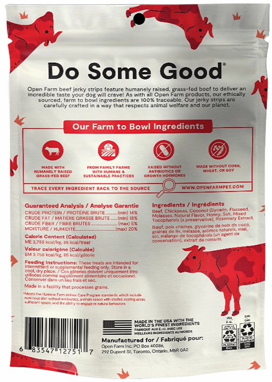 Open Farm Grain Free Jerky Strips Grass-Fed Beef Dog Treats
