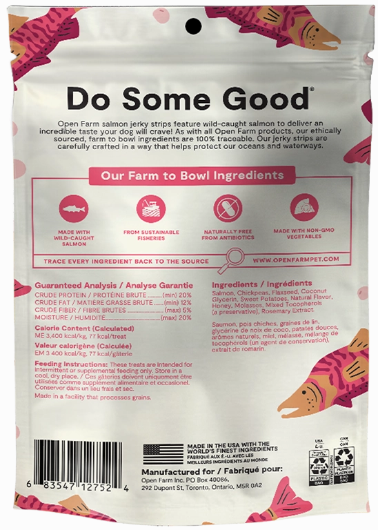 Open Farm Grain Free Jerky Strips Wild-Caught Salmon Dog Treats