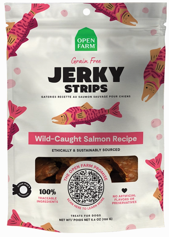 Open Farm Grain Free Jerky Strips Wild-Caught Salmon Dog Treats