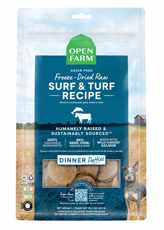 Open Farm Grain Free Surf and Turf Recipe Freeze Dried Raw Dog Food Patties
