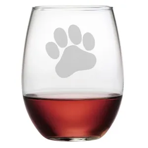 Paw Print Stemless Wine Glasses, Set Of 4