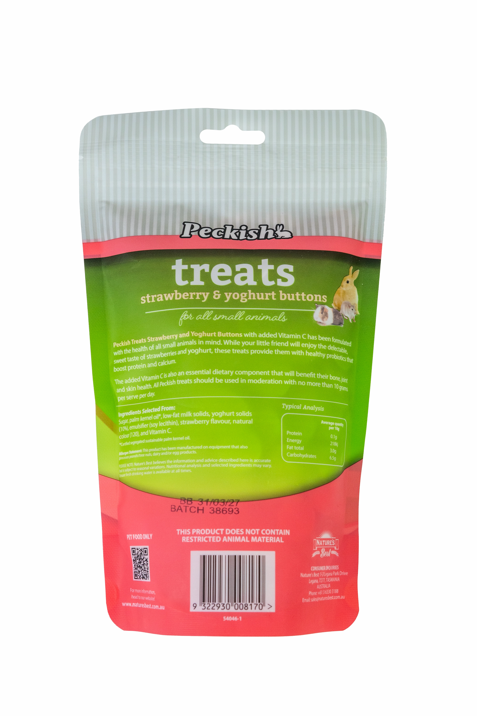 Peckish - Small Animal Strawberry & Yoghurt Treat 225g