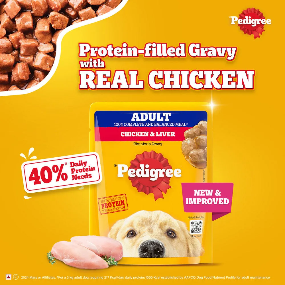 Pedigree PRO Active Adult Large Breed Dry Food, Pedigree Chicken Liver Gravy Dogs Wet Food Combo