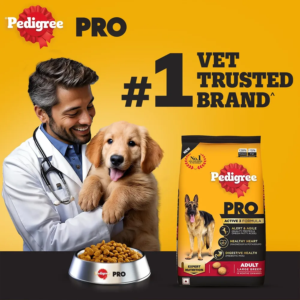 Pedigree PRO Expert Nutrition Active Adult Large Breed Dry Food and Pedigree Chicken & Liver Chunks in Gravy Adult Dog Wet Food Combo
