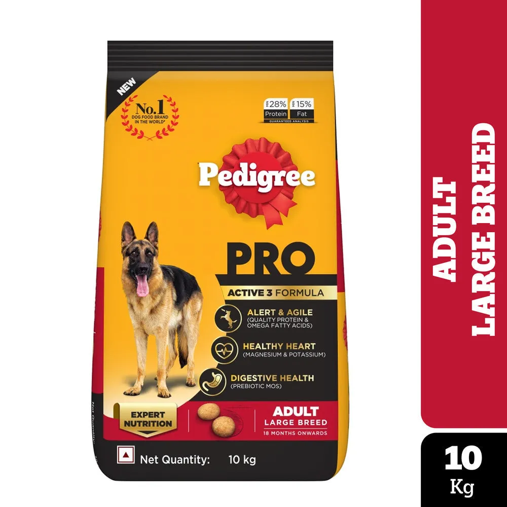 Pedigree PRO Expert Nutrition Active Adult Large Breed Dry Food and Pedigree Chicken & Liver Chunks in Gravy Adult Dog Wet Food Combo