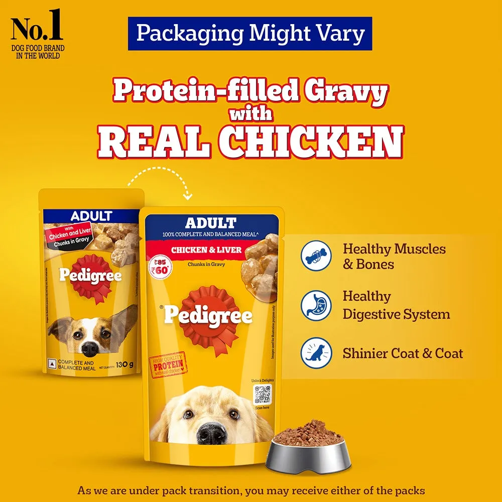 Pedigree PRO Expert Nutrition Active Adult Large Breed Dry Food and Pedigree Chicken & Liver Chunks in Gravy Adult Dog Wet Food Combo