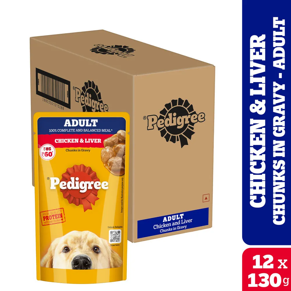 Pedigree PRO Expert Nutrition Active Adult Large Breed Dry Food and Pedigree Chicken & Liver Chunks in Gravy Adult Dog Wet Food Combo