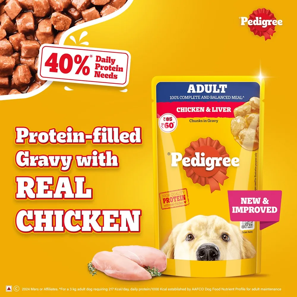 Pedigree PRO Expert Nutrition Active Adult Large Breed Dry Food and Pedigree Chicken & Liver Chunks in Gravy Adult Dog Wet Food Combo