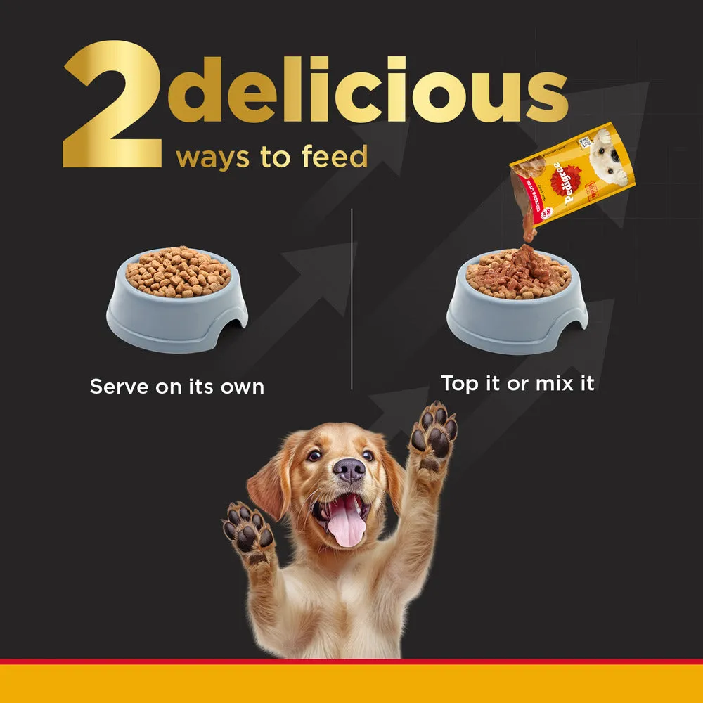 Pedigree PRO Large Breed Puppy Dry Food, Pedigree Chicken Liver Gravy Adult Dog Wet Food Combo