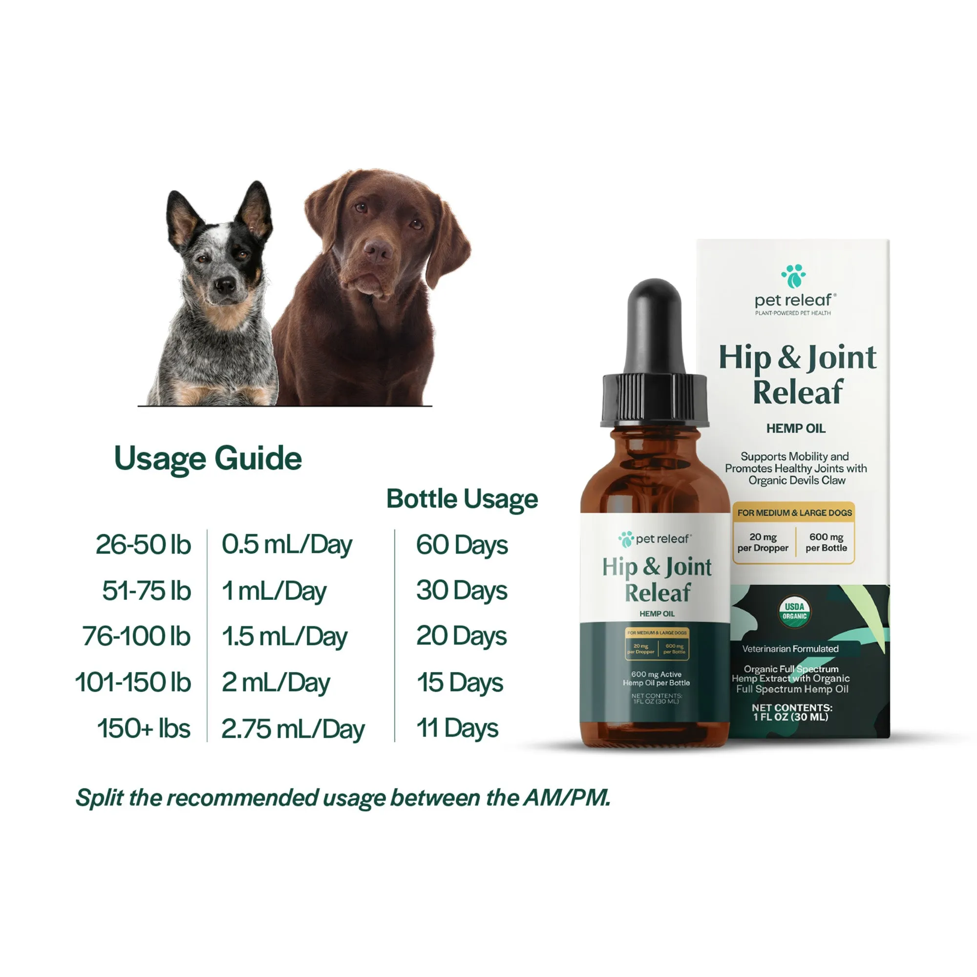 Pet Releaf Hip & Joint Releaf 600mg Hemp Oil for Dogs