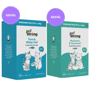 PetStrong Tuna and White Fish & Mackerel and Seaweed in Gravy Cat Wet Food Combo