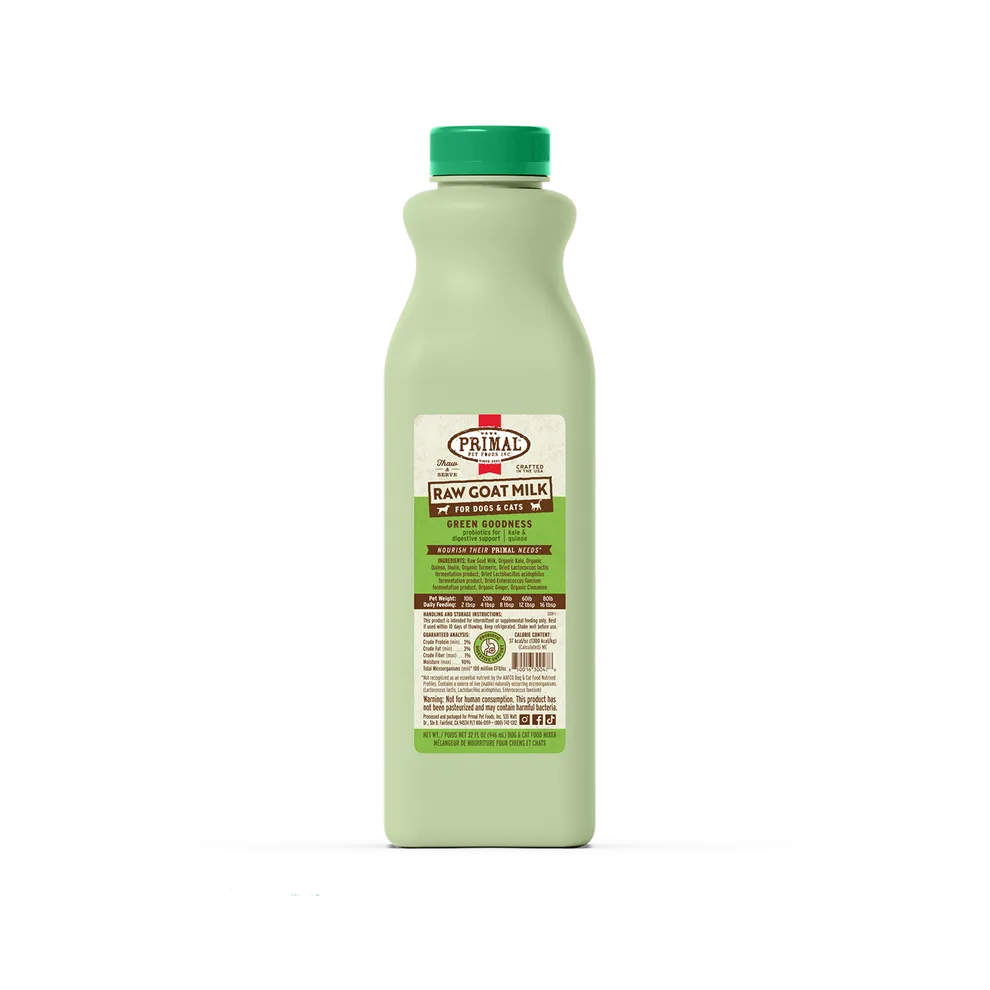Primal Green Goodness Raw Frozen Goat Milk Bowl Booster for Cats and Dogs