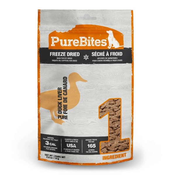 PureBites Freeze Dried Duck Liver Dog Treats, 74g