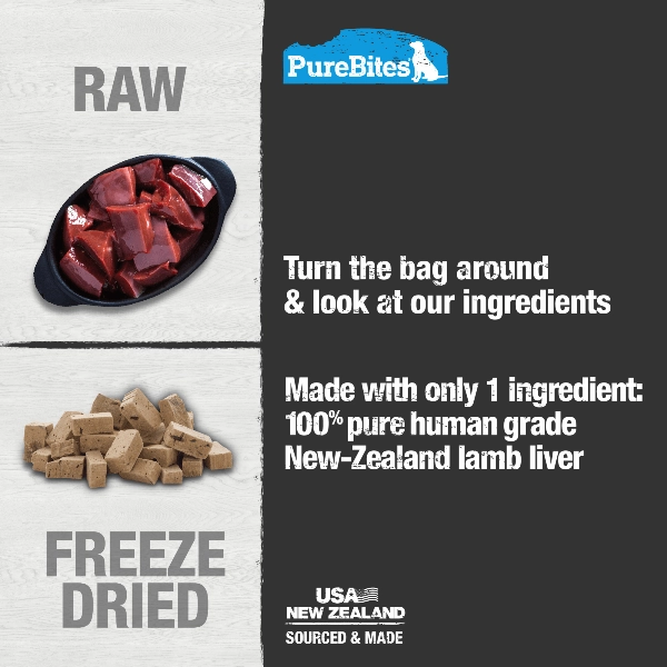PureBites Freeze Dried Lamb Liver Dog Treats, 95g