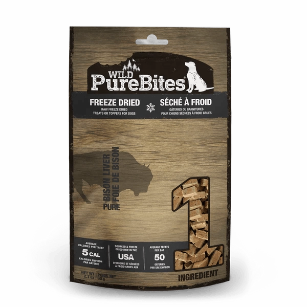 PureBites Wild Freeze Dried Bison Liver Dog Treats, 60g