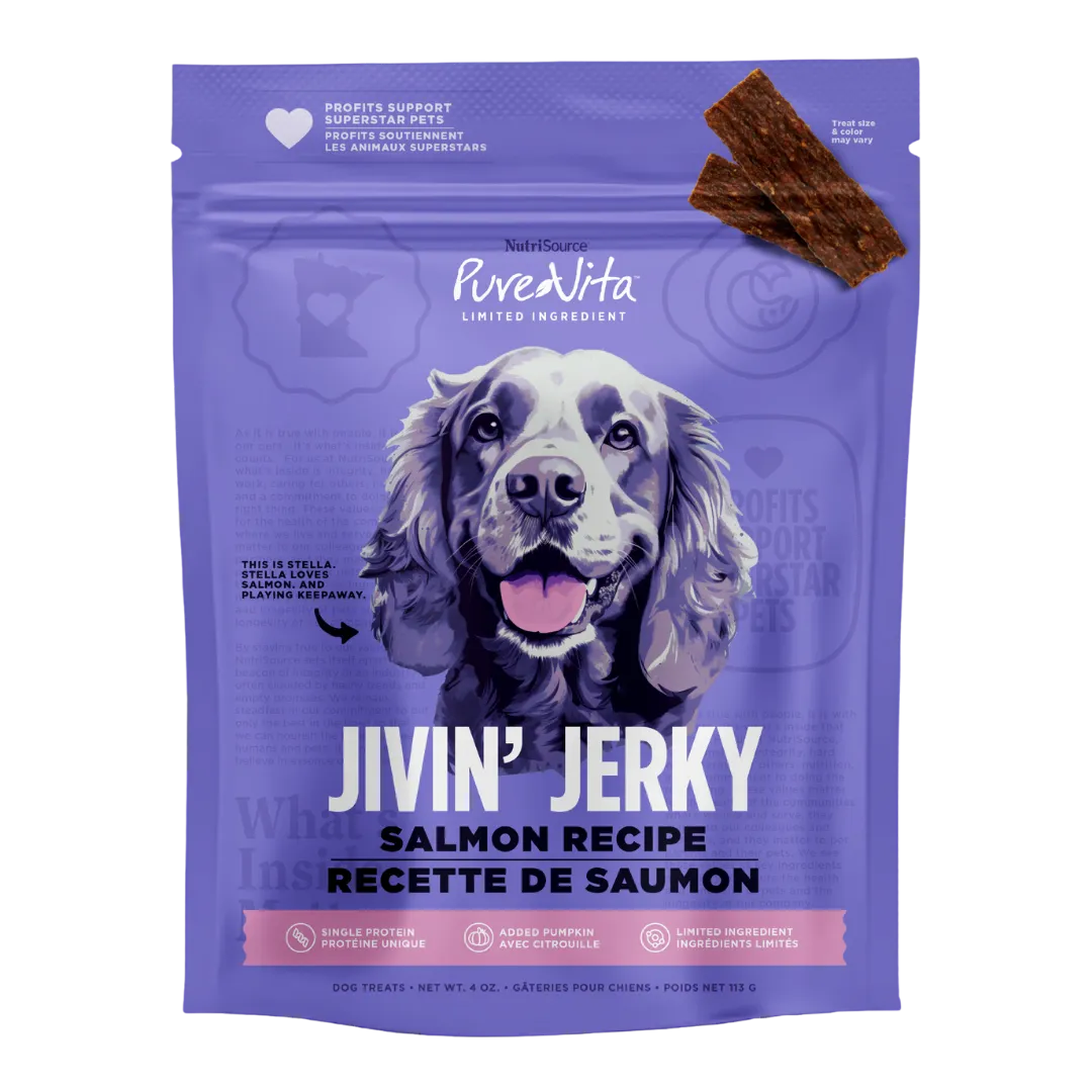 PureVita Jivin' Jerky Limited Ingredient Salmon Jerky Treats for Dogs