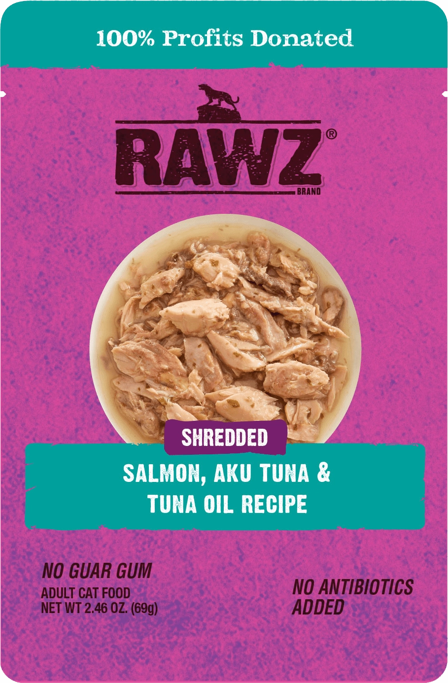 RAWZ Shredded Salmon, Aku Tuna & Tuna Oil Wet Cat Food Pouch