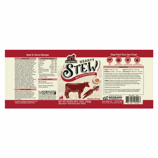 RedBarn Hearty Stew Beef & Carrot Recipe Canned Dog Food, 12oz