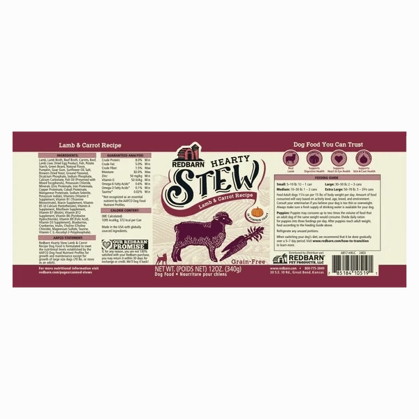 RedBarn Hearty Stew Lamb & Carrot Recipe Canned Dog Food, 12oz