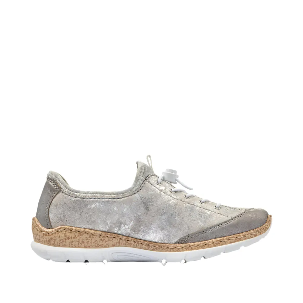 Rieker Shoes N42K6-40 Grey/Rose Metallic Bungee Lace