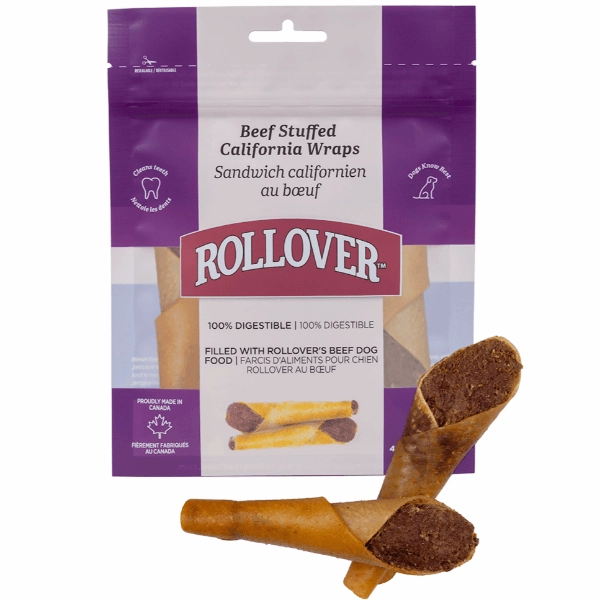 Rollover Beef Stuffed Porkhide Wraps Dog Treat