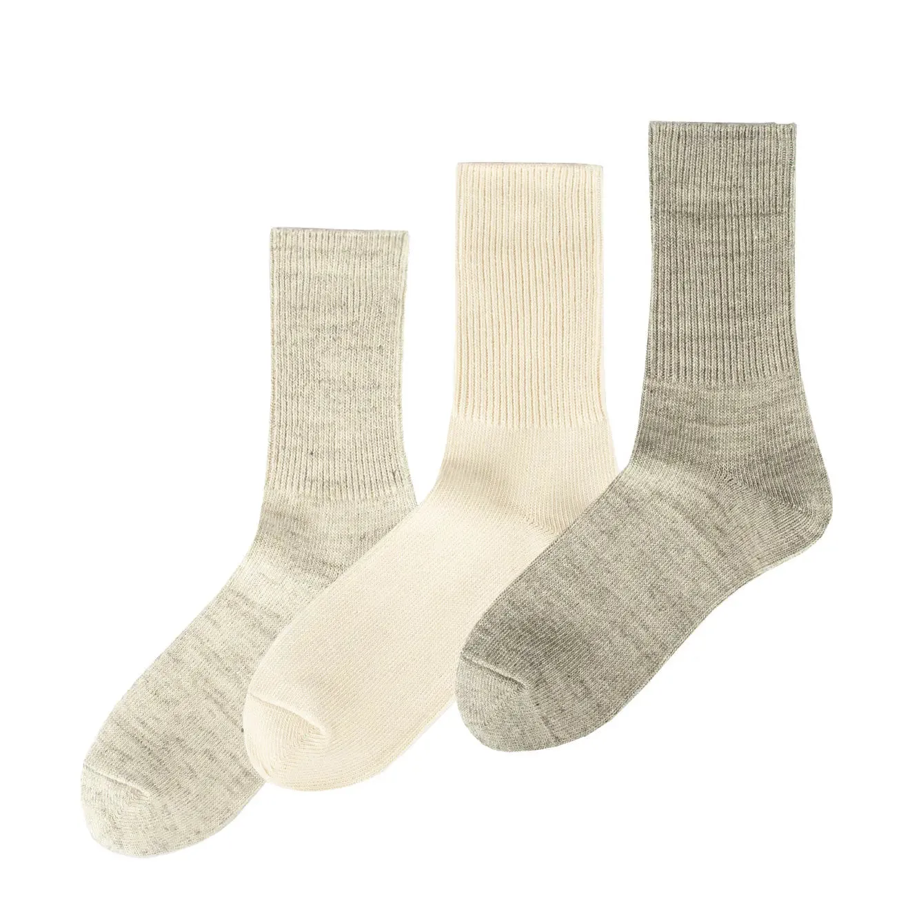 Rototo Organic Daily 3 Pack Ribbed Ecru / Gray Shoes Rototo