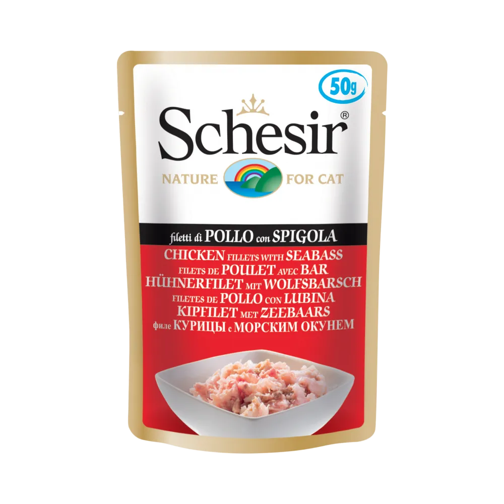 Schesir Nature Pouch Chicken Fillets with Seabass for Cats 50g