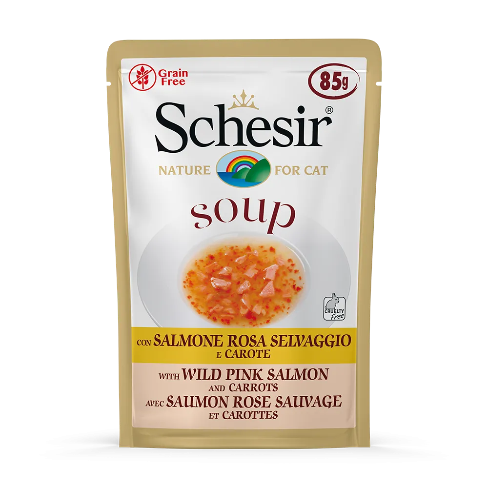 Schesir Nature Pouch Wild Pink Salmon and Carrot Soup For Cat 85g