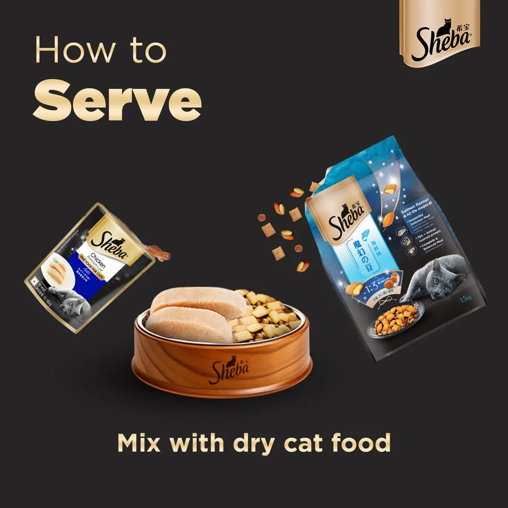 Sheba Chicken Loaf Rich Premium Adult Fine Wet Food and Chicken Flavour Irresistible All Life Stage Cat Dry Food Combo