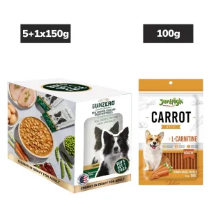 Signature Grain Zero Chicken Chunks Gravy Wet Food, JerHigh Carrot Sticks Dogs Treat Combo