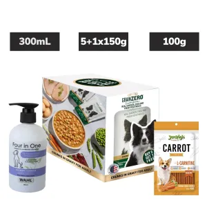 Signature Grain Zero Chicken Gravy Adult Wet Food, Wahl Lavender Chamomile Shampoo, JerHigh Carrot Sticks Dogs Combo