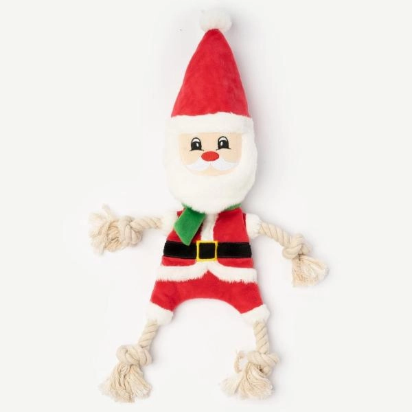 Silver Paw Santa with Rope Dog Toy