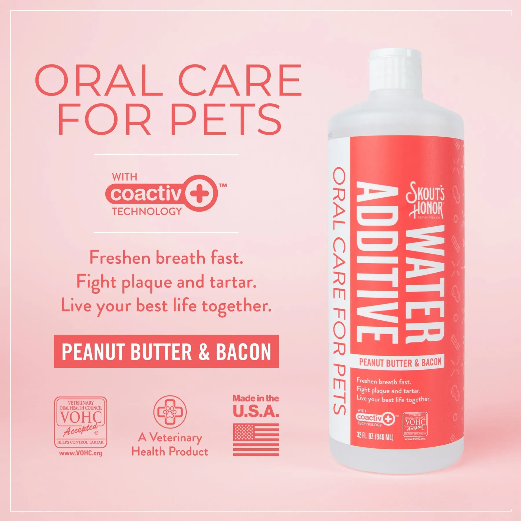 Skout's Honor Oral Care Peanut Butter and Bacon Flavored Water Additive for Dogs and Cats