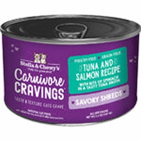 Stella & Chewy's Carnivore Cravings Savory Shreds Tuna & Salmon Dinner in Broth Wet Cat Food